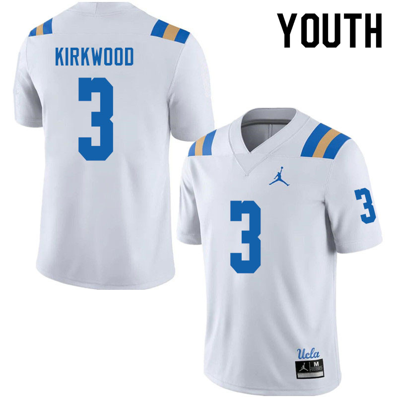 Jordan Brand Youth #3 Devin Kirkwood UCLA Bruins College Football Jerseys Sale-White - Click Image to Close